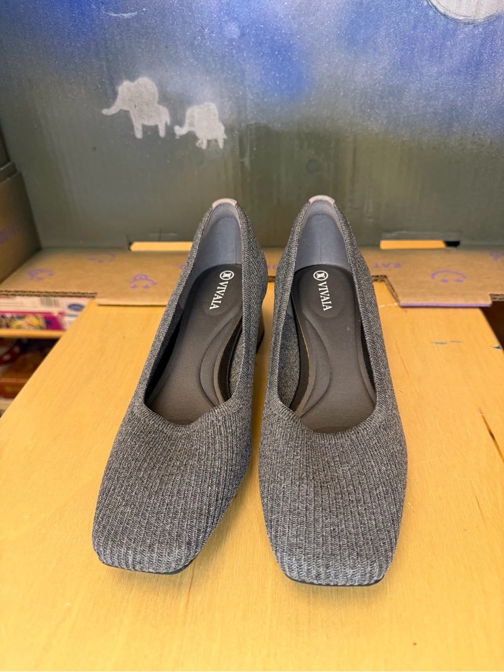 VIVAIA Women's Melody Gray Knit Square-Toe Heels